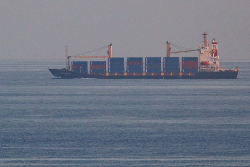 Một tàu container đang chạy ở eo biển dẫn vào Biển Đỏ vào ngày 18/1/2024