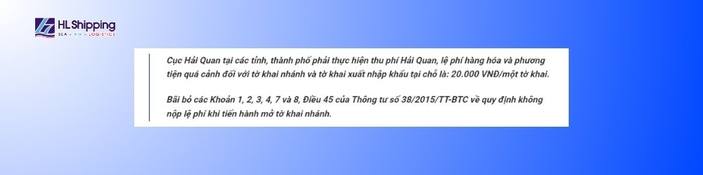 Lệ phí mở tờ khai nhánh là bao nhiêu?