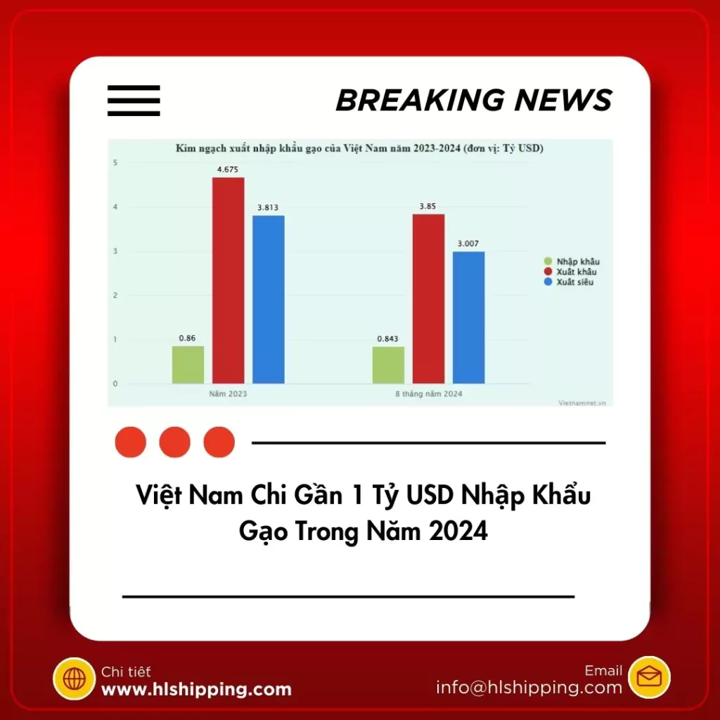 Việt Nam Chi Gần 1 Tỷ USD Nhập Khẩu Gạo Trong Năm 2024