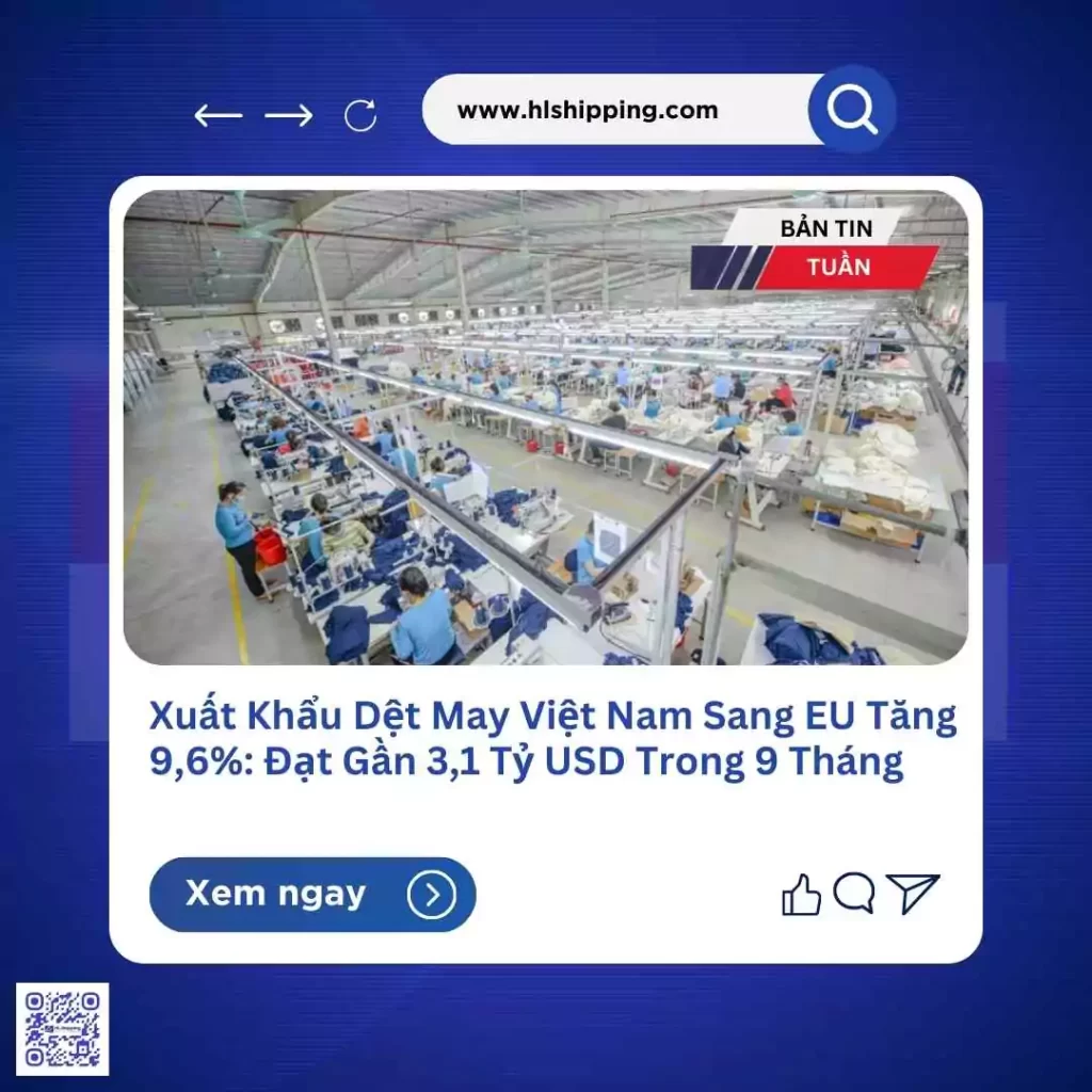 Xuất Khẩu Dệt May Việt Nam Sang EU Tăng 9,6%: Đạt Gần 3,1 Tỷ USD Trong 9 Tháng