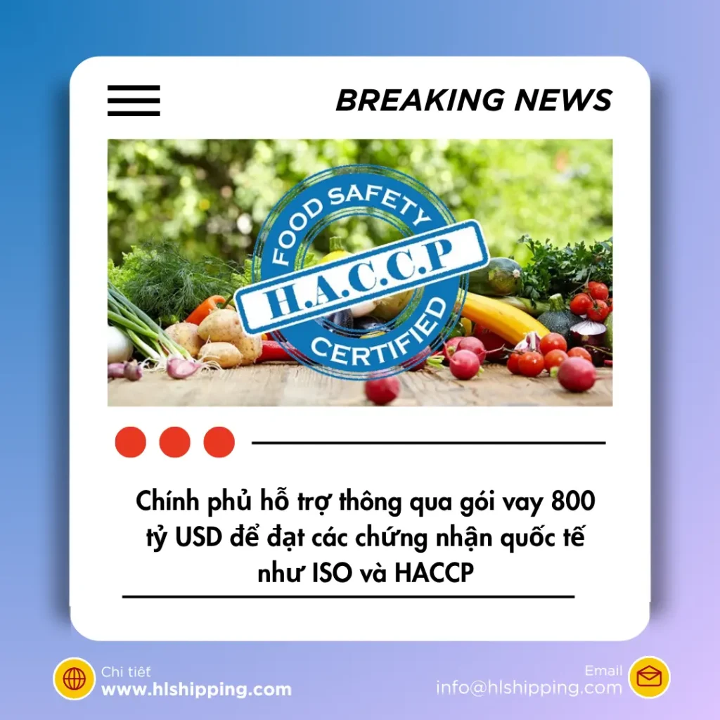 Chính phủ hỗ trợ thông qua gói vay 800 tỷ USD để đạt các chứng nhận quốc tế như ISO và HACCP