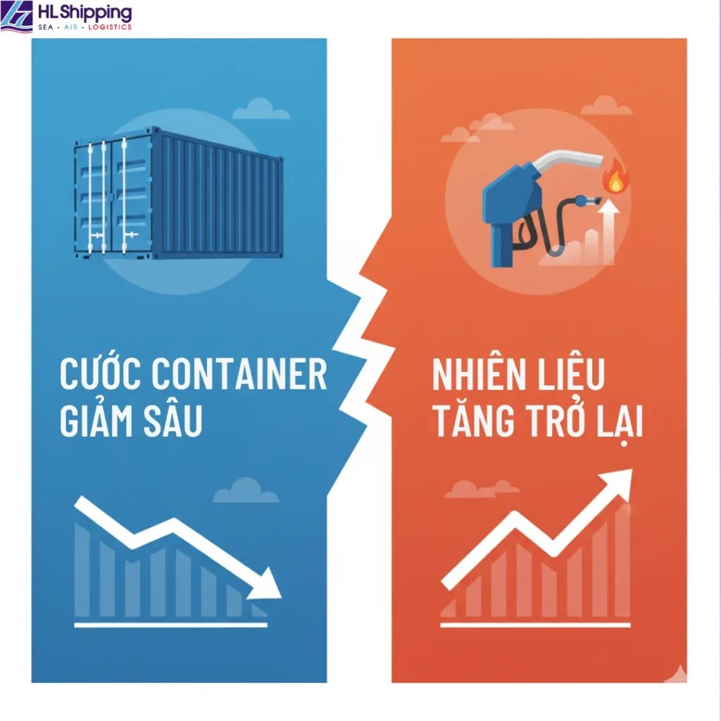 Cước container giảm sâu, nhiên liệu tăng trở lại