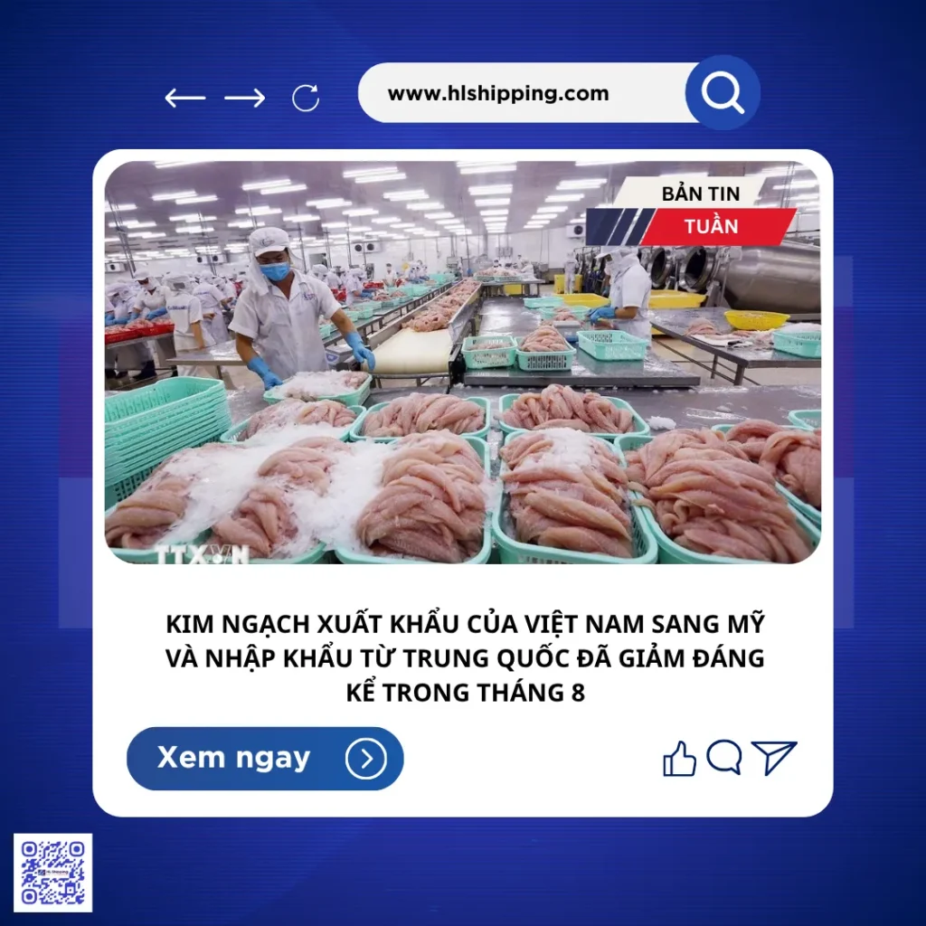 kim ngạch xuất khẩu của Việt Nam sang Mỹ và nhập khẩu từ Trung Quốc đã giảm đáng kể trong tháng 8