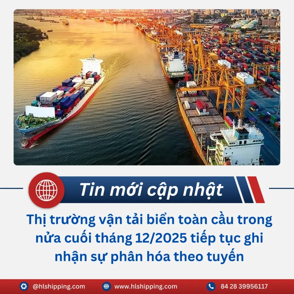  thị trường vận tải biển toàn cầu trong nửa cuối tháng 12/2025 tiếp tục ghi nhận sự phân hóa theo tuyến