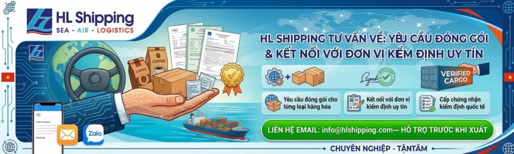 HL Shipping tư vấn về yêu cầu đóng gói và kết nối với đơn vị kiểm định uy tín — liên hệ info@hlshipping.com để được hỗ trợ trước khi lô hàng xuất.