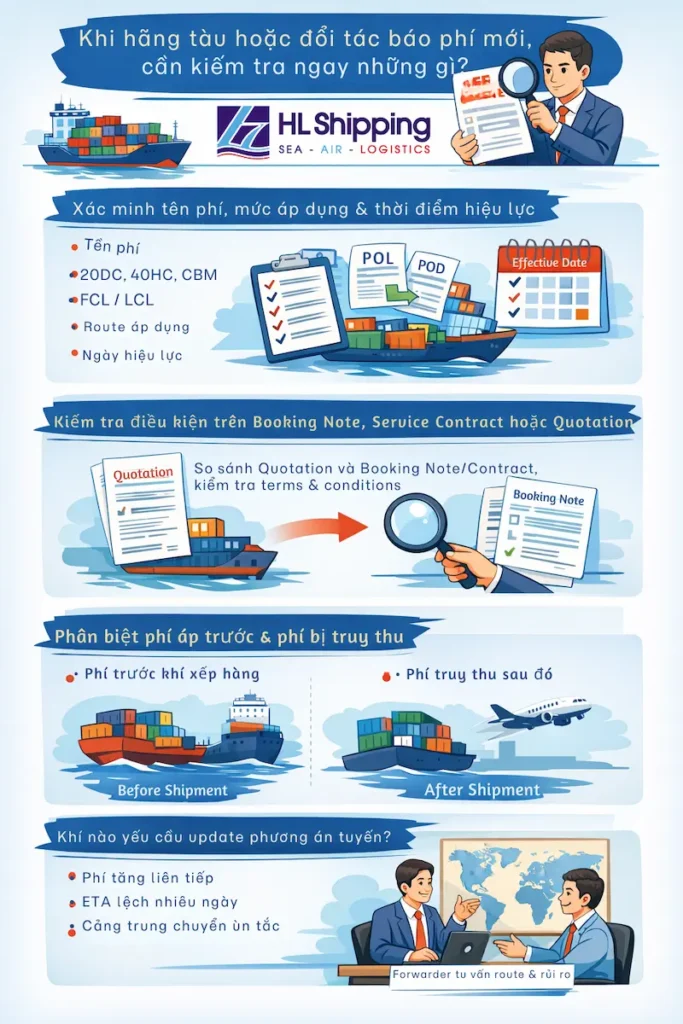 Khi hãng tàu hoặc đối tác báo phí mới, cần kiểm tra ngay những gì?