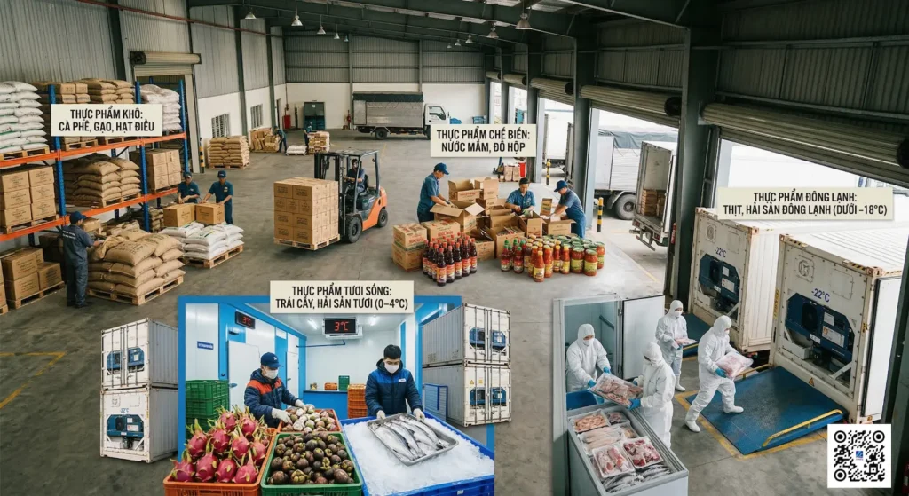 Phân loại thực phẩm xuất khẩu — khô, tươi sống, đông lạnh, chế biến sẵn