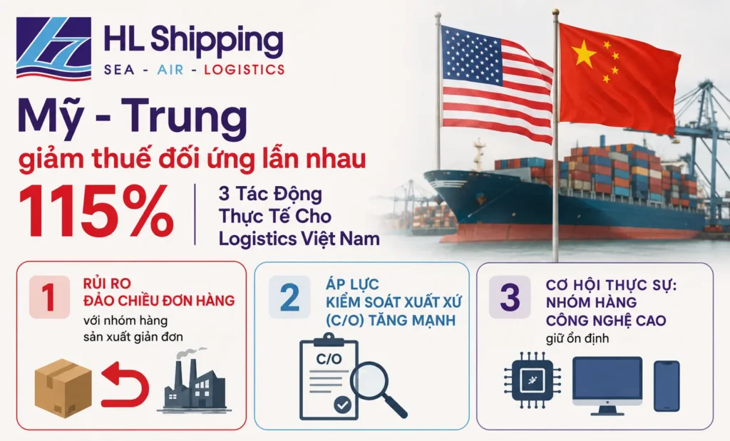 Mỹ–Trung giảm thuế 115% còn 30%  3 Tác Động Thực Tế Cho Logistics Việt Nam