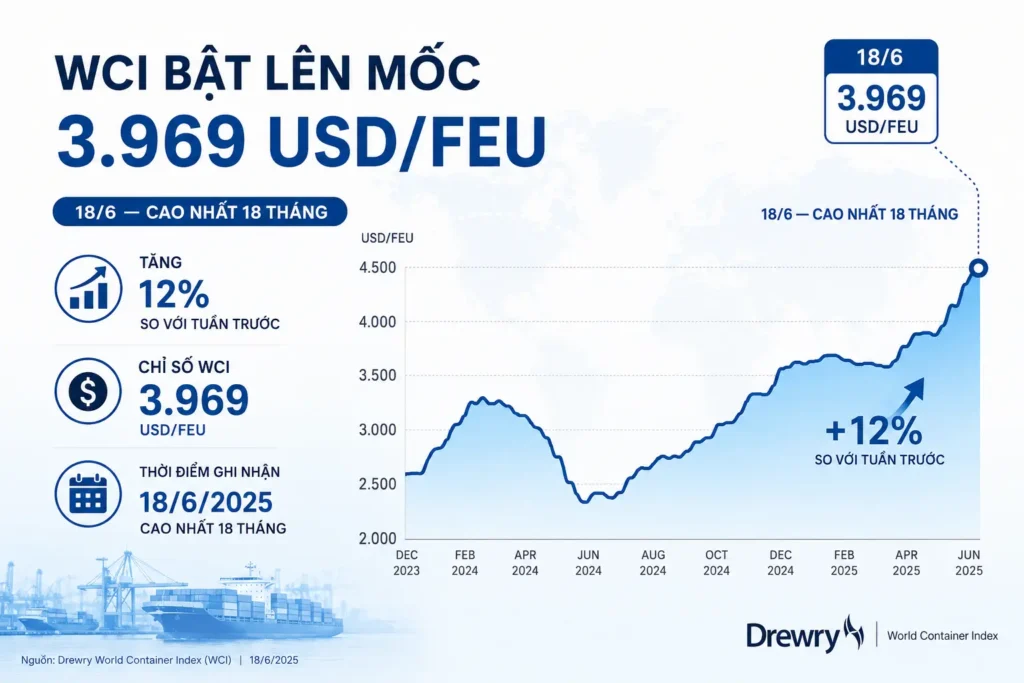 Biểu đồ WCI tăng 12% lên 3.969 USD/FEU.