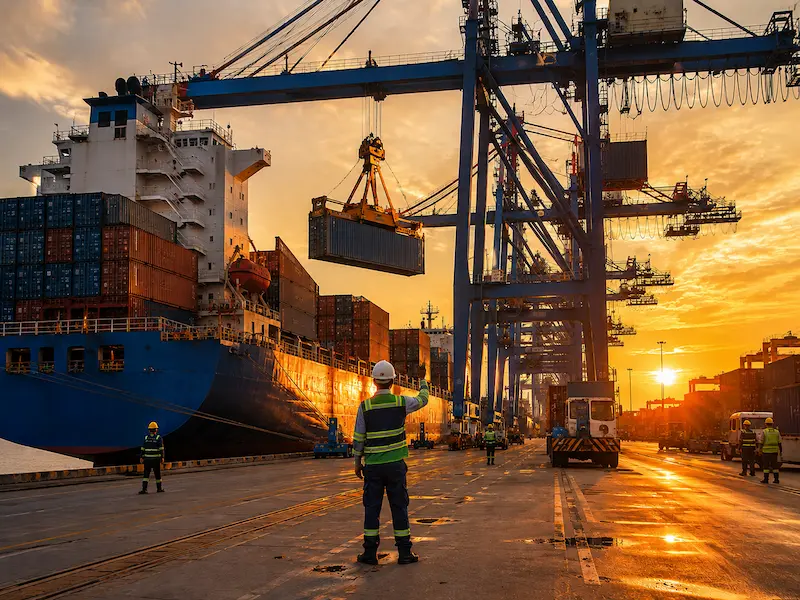 Cảnh cảng biển Việt Nam nhộn nhịp xếp dỡ hàng container xuất khẩu đi Mỹ và châu Âu trong mùa cao điểm