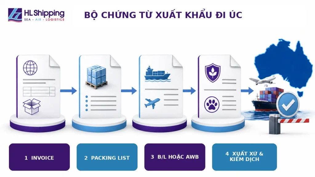 Bộ chứng từ cần chuẩn bị khi xuất khẩu hàng hóa từ Việt Nam sang Úc.