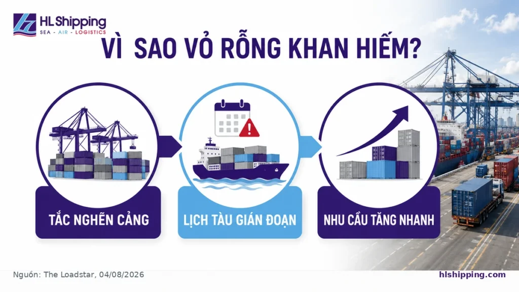 Ba yếu tố khiến vỏ container rỗng khan hiếm tại các cảng xuất hàng.