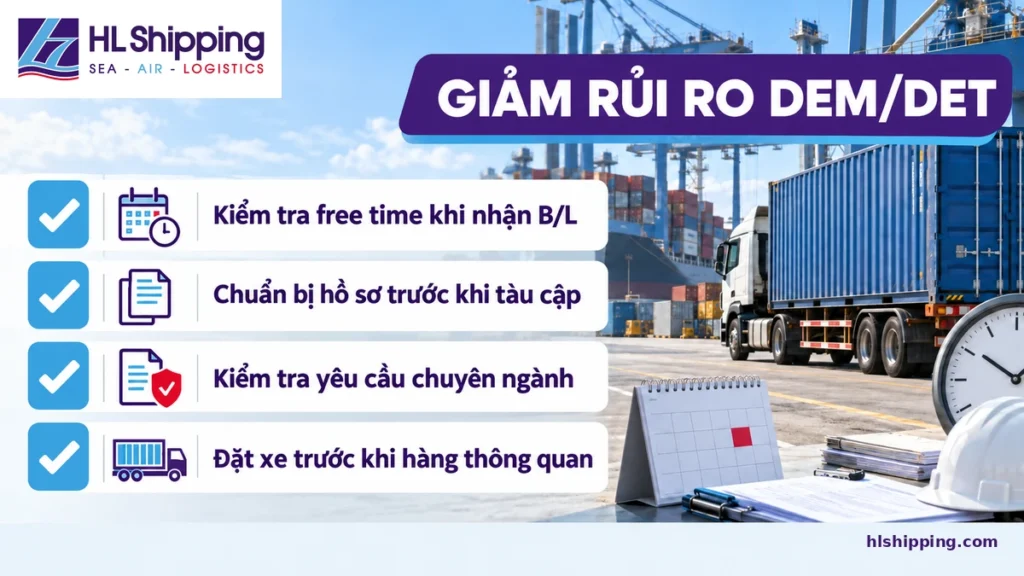 Checklist chuẩn bị hồ sơ, free time và lịch xe để hạn chế phí DEM DET.