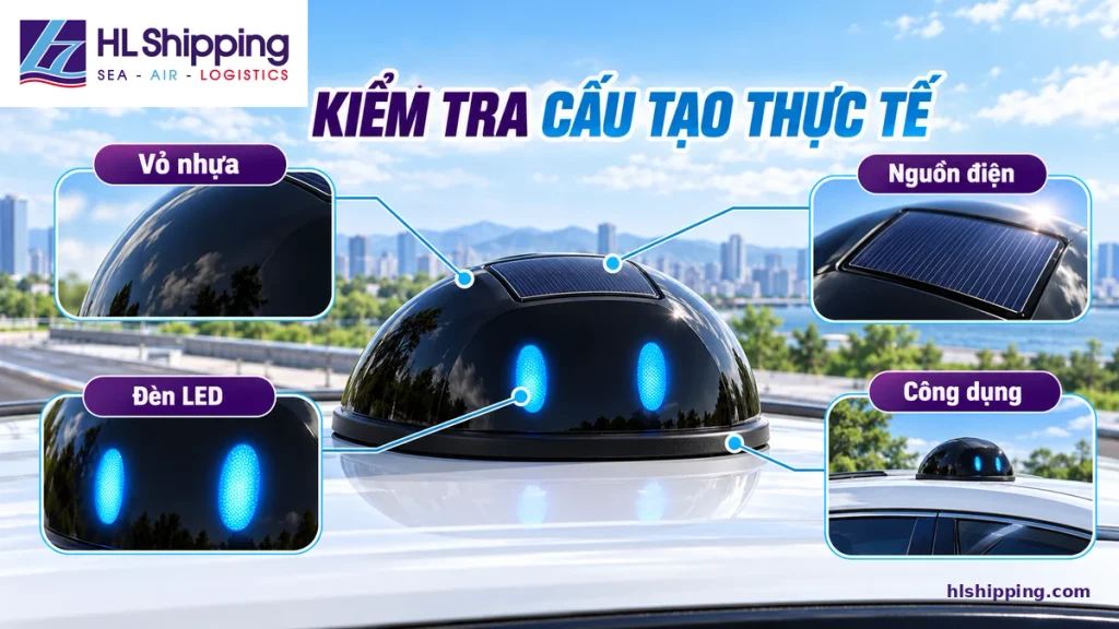 Các bộ phận cần kiểm tra trên phụ kiện mái vòm LiDAR giả trước khi nhập hàng.