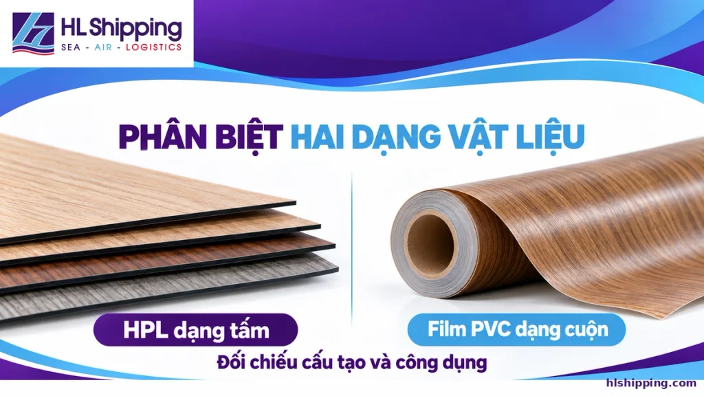 So sánh tấm laminate HPL và màng film PVC dạng cuộn.